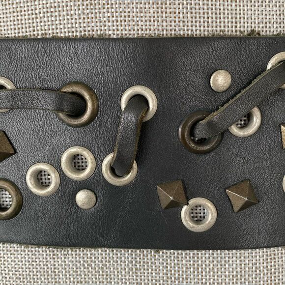 Black 3”W Silver Studded Leather Belt sz M Moto, Boho, Festival Modern Emo Goth - Picture 6 of 14